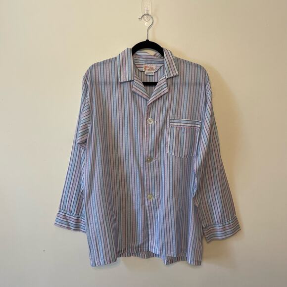 RARE Vintage M green pink white long sleeve button down blouse stripe pastel - Picture 1 of 7